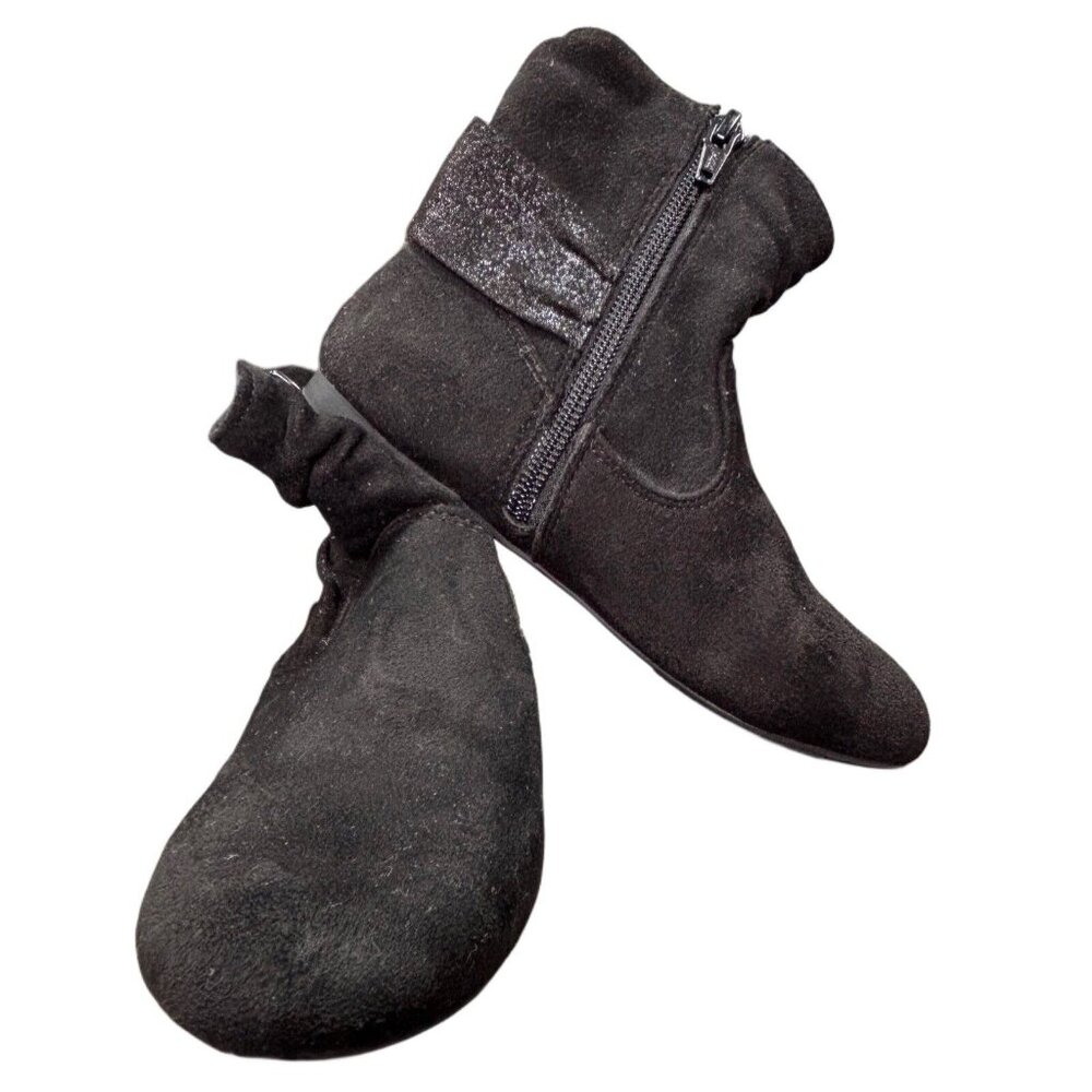 Wonder Nation Girls Black Slouch Boots With Side Zipper & Bow Size 13